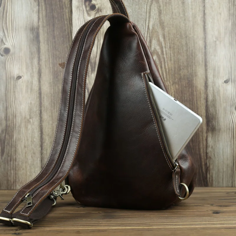 Unique Casual Genuine Leather Triangle Backpack Male Female Travlling Bagpacks For Ipad Small Backpack Portable Men Bags