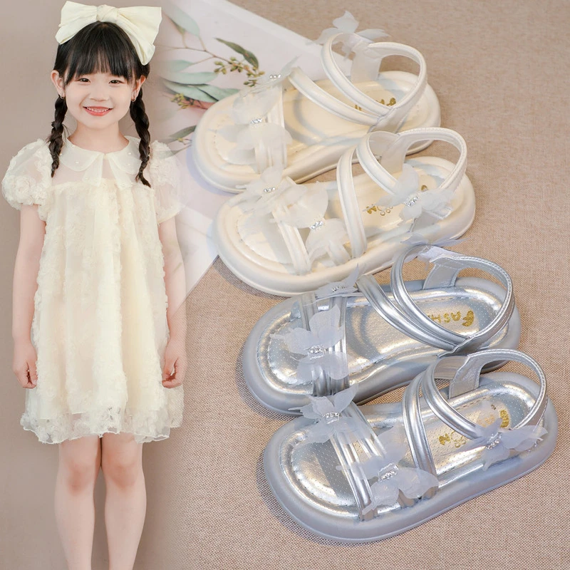 

Summer New Thick Bottom Comfortable Children's Casual Sandals Fashionable and Elegant Bow Flat Princess Sandals for Women