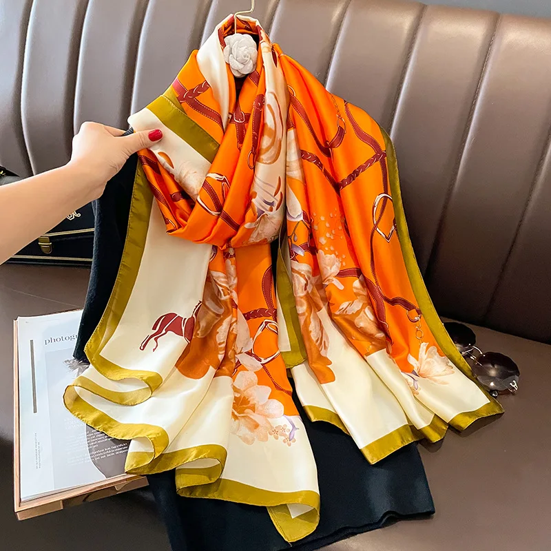 2023 New Popular Beach Bandanna The Four Seasons Design Shawls Women 180X90CM Square Scarves Luxury Style Sunscreen Silk Scarf