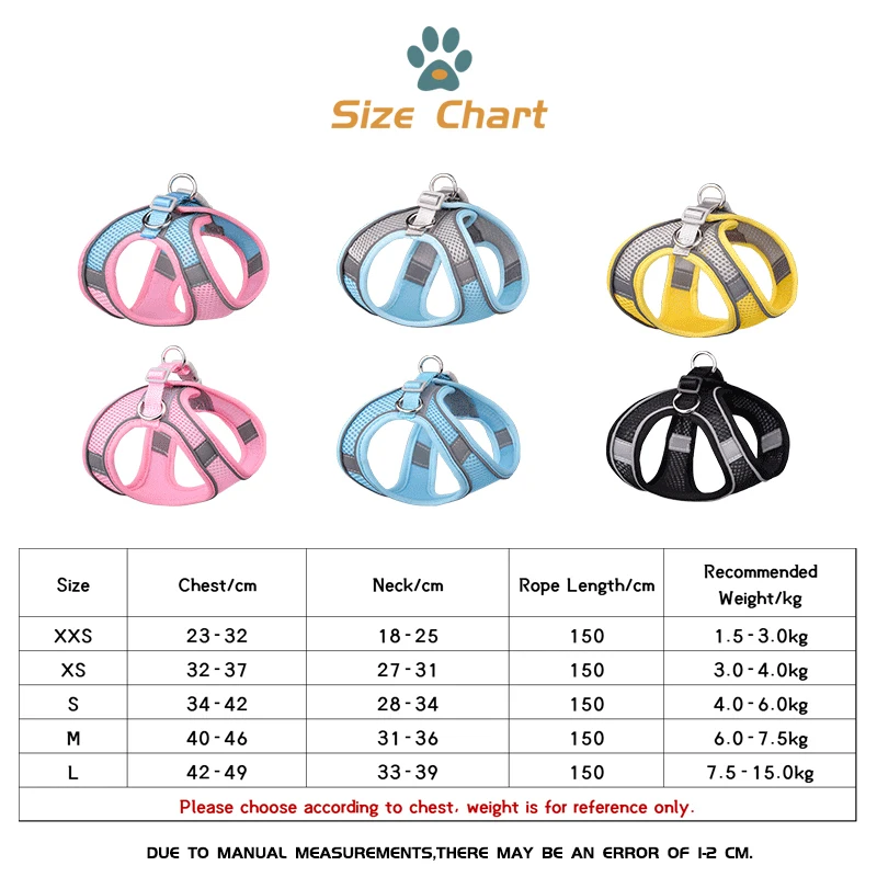 New Cat Dog Harness Vest Breathable Puppy Small Dog Collar and Leash Set Adjustable Pet Harness for Chihuahua Chest Strap Stuff