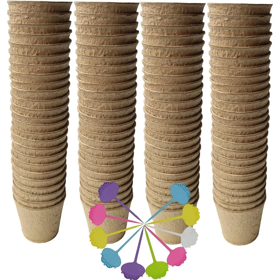 

Biodegradable Peat Pots for seedlings 100 Pack Plant Seed Starter Pots Kit 2.36inch Succulent Planter Nursery Pots with 10 Plan