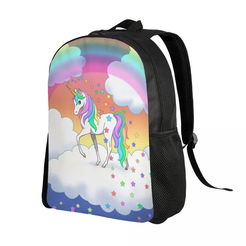 Mochila para ordenador portátil para hombre y mujer, bolsa básica con diseño de unicornio arcoíris y estrellas caídas, ideal para estudiantes universitarios