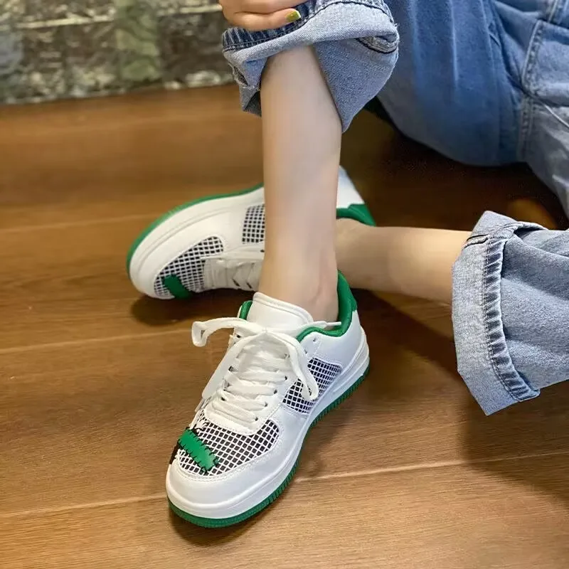 Women Low-top Cricket Shoes with Street Dancing Hollowed-out Straps Quick Drying Stitching Smiling Face and Mesh Upper Shoes