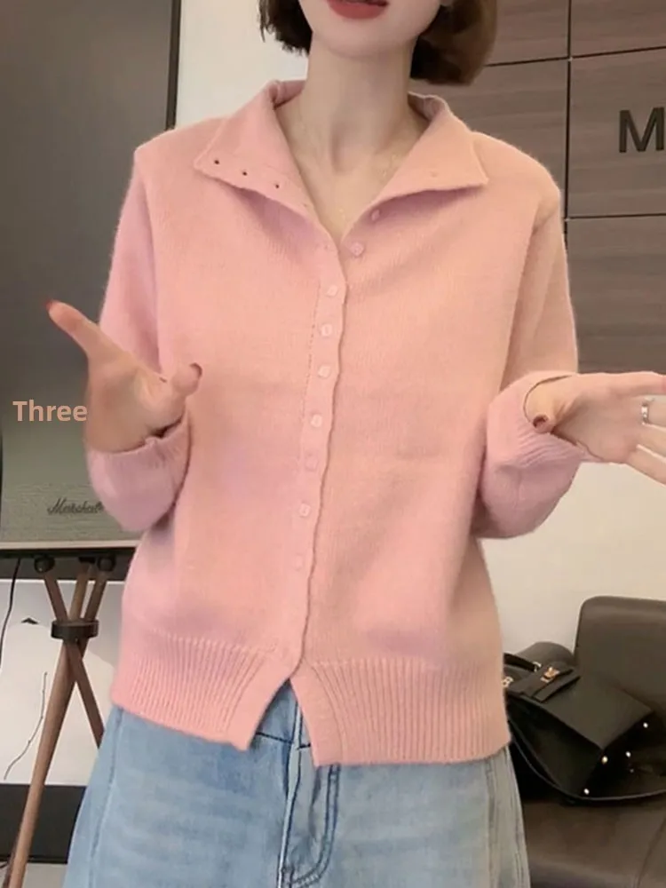 سترة ناعمة ومريحة ذات لون عالي Ne Long Sve سترة كاجوال أنيقة كسول بأزرار تصميم للتنقل ملابس خارجية عادية #3