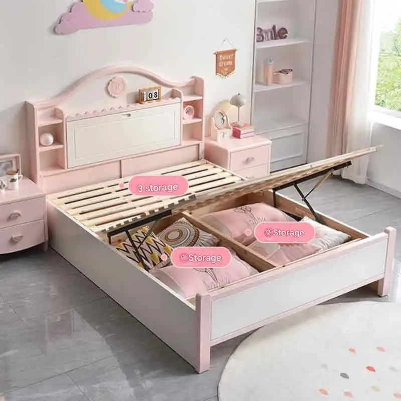 الإبداعية الحديثة الفتيات إطار سرير مزدوج أدراج التخزين فيلا سرير علوي الأميرة خشب متين المنظم Beliche أثاث الفندق