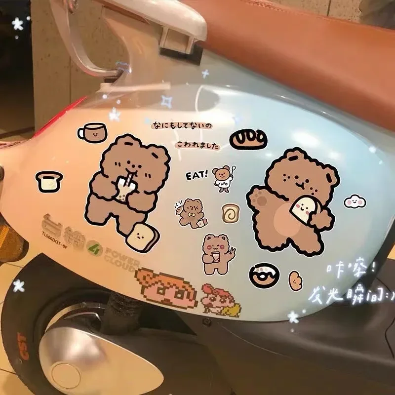 Adesivos bonitos dos desenhos animados para veículo elétrico, urso e pão paster para motocicleta, impermeável e resistente a riscos