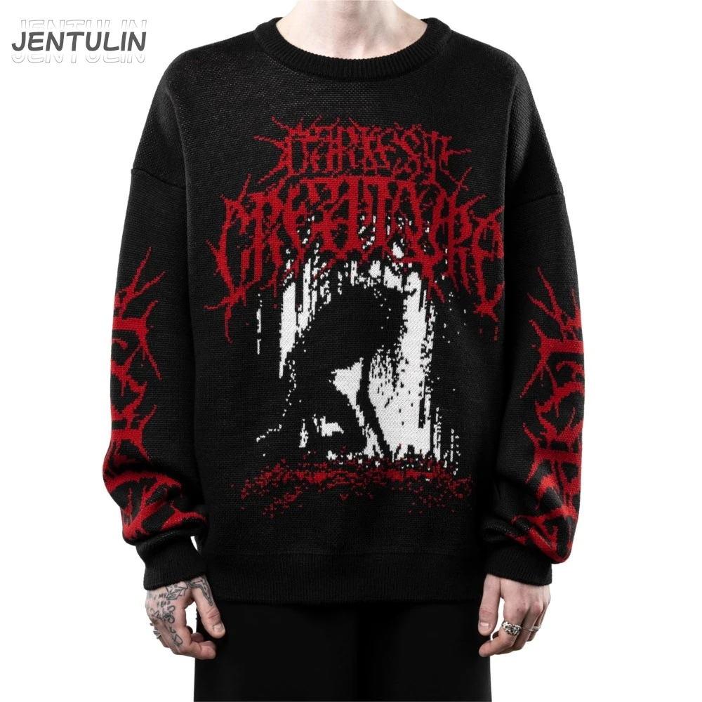 

Мужской свитер Y2K DeathBlooms, вязаные пуловеры большого размера, джемпер, зимняя уличная одежда с графическим рисунком в стиле готики, женские топы, одежда с вышивкой в стиле ретро