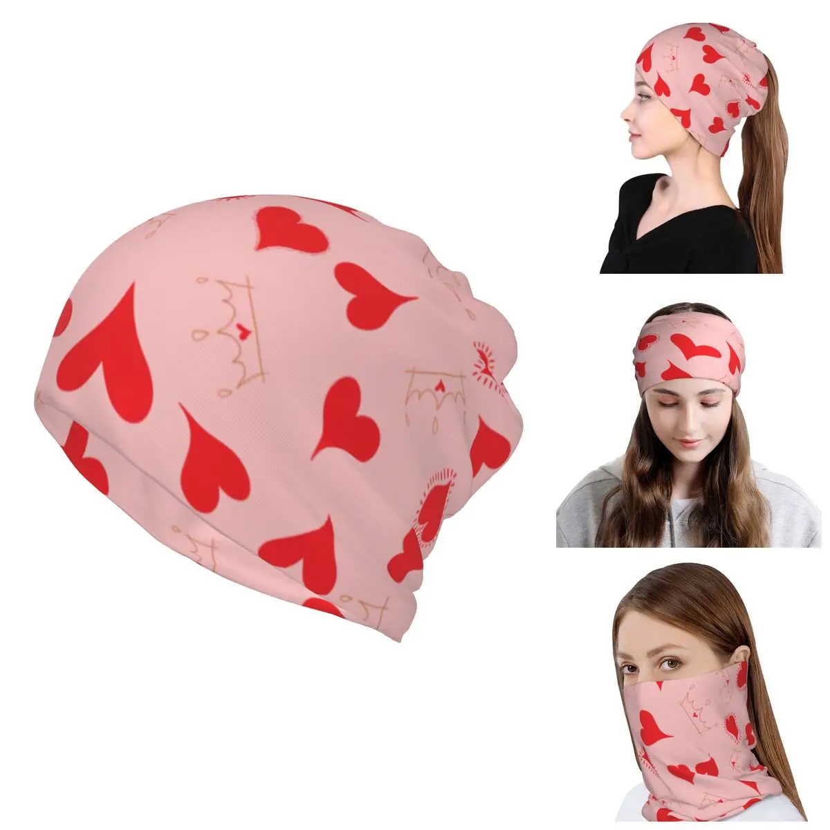 Custom Royal Hearts Pattern Skullies Beanies Caps Women Men UV Protection Neck Gaiter Winter Bandana Scarf for Cycling