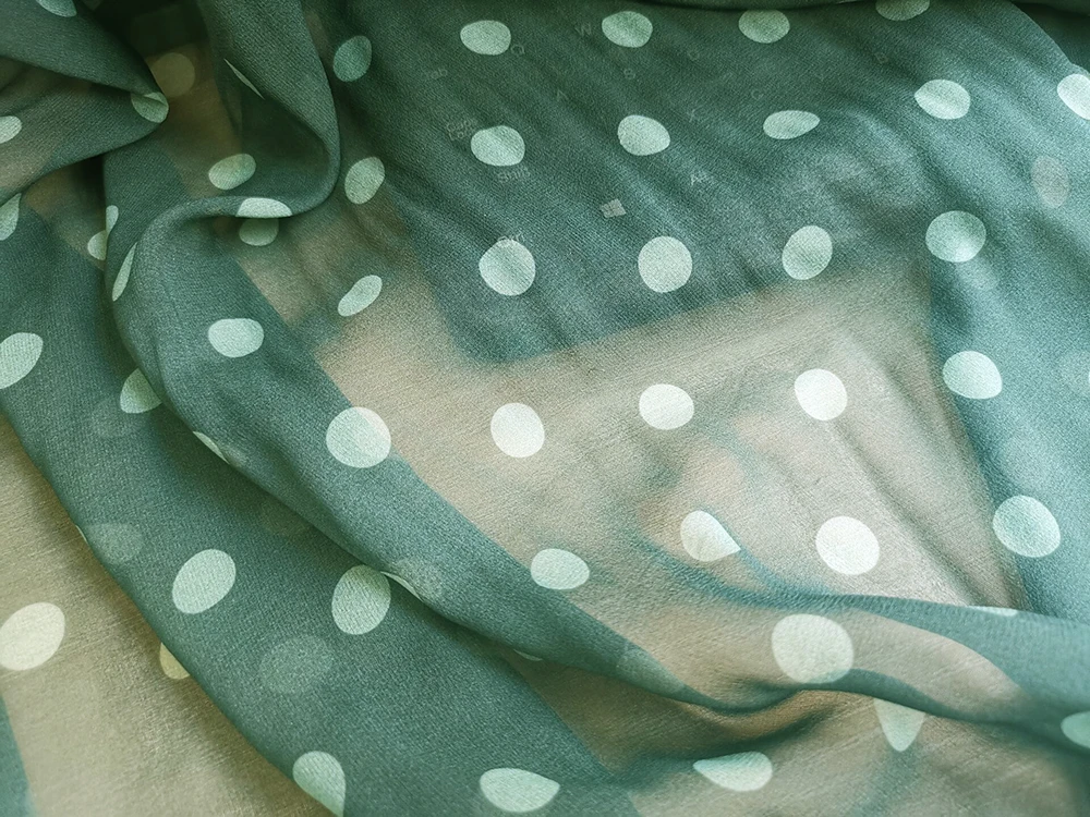 1 meter X 1.35 meter 100% Natural Silk Georgette Chiffon Fabric Polka Dots Deep Green