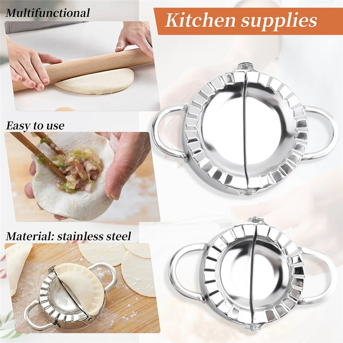 Stainless Steel Dumplings Maker,2 Dumpling Molds 3 Dumpling Skin Maker,Chinese Dumpling Cutter Pie Ravioli Press Mold SQ