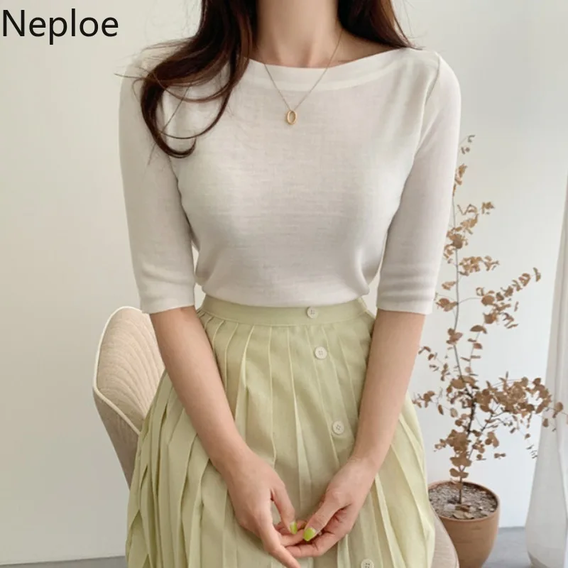 Neploe Cotton Basic T Shirts Women Solid O Neck Half Sleeve Female Tops Summer 2024 New Casual Slim Fit Ladies Tees 1C093