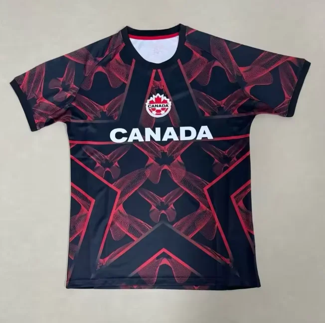 2026 Canada National Football Fan Jersey Red Gradient Line Pattern Breathable Quick Dry Casual Sport Top Unisex