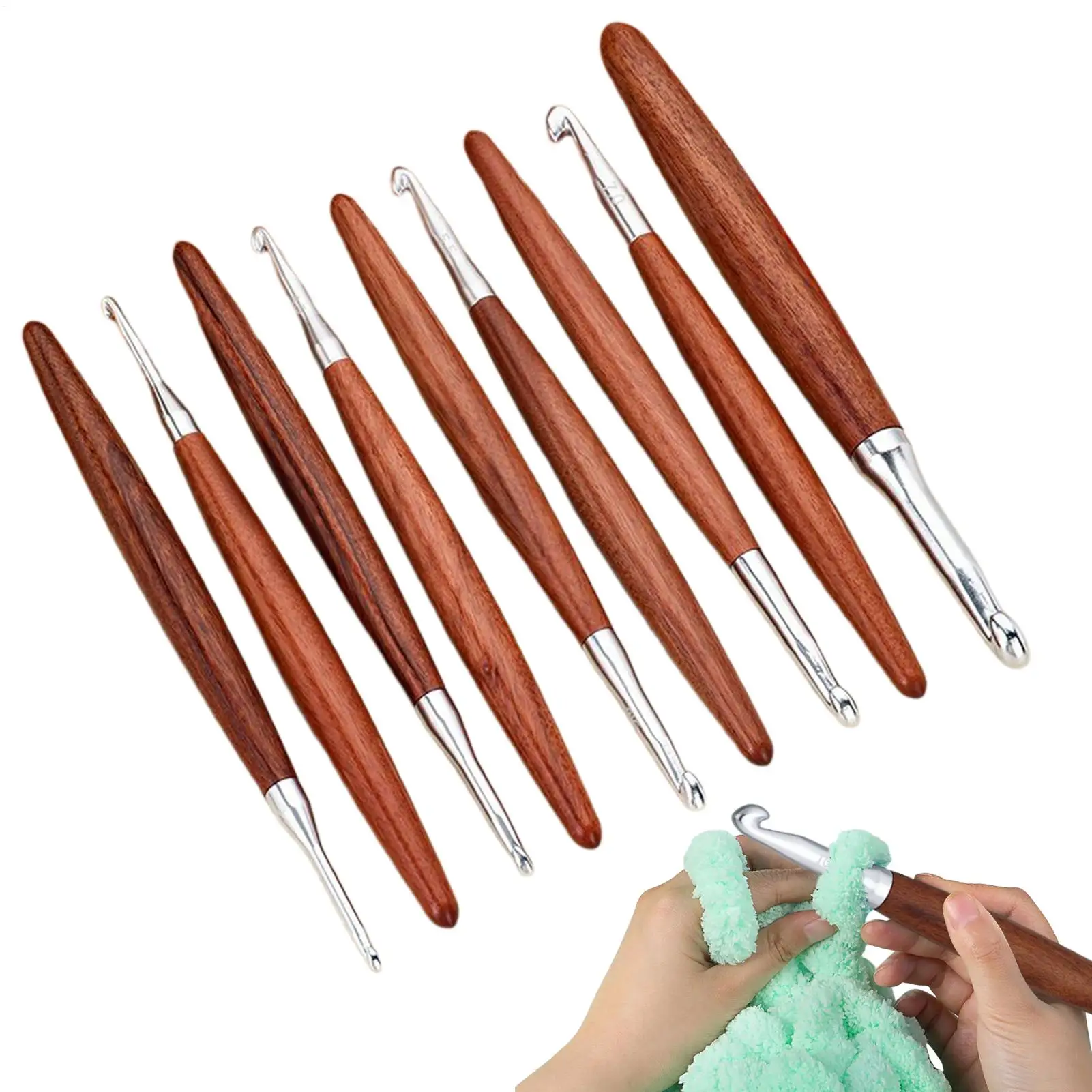

8pcs Crochet Hook Mix Size 3mm to 7mm Wood Handle Knitting Hooks Needles DIY Craft Yarn Sewing Needle For Moms Gift