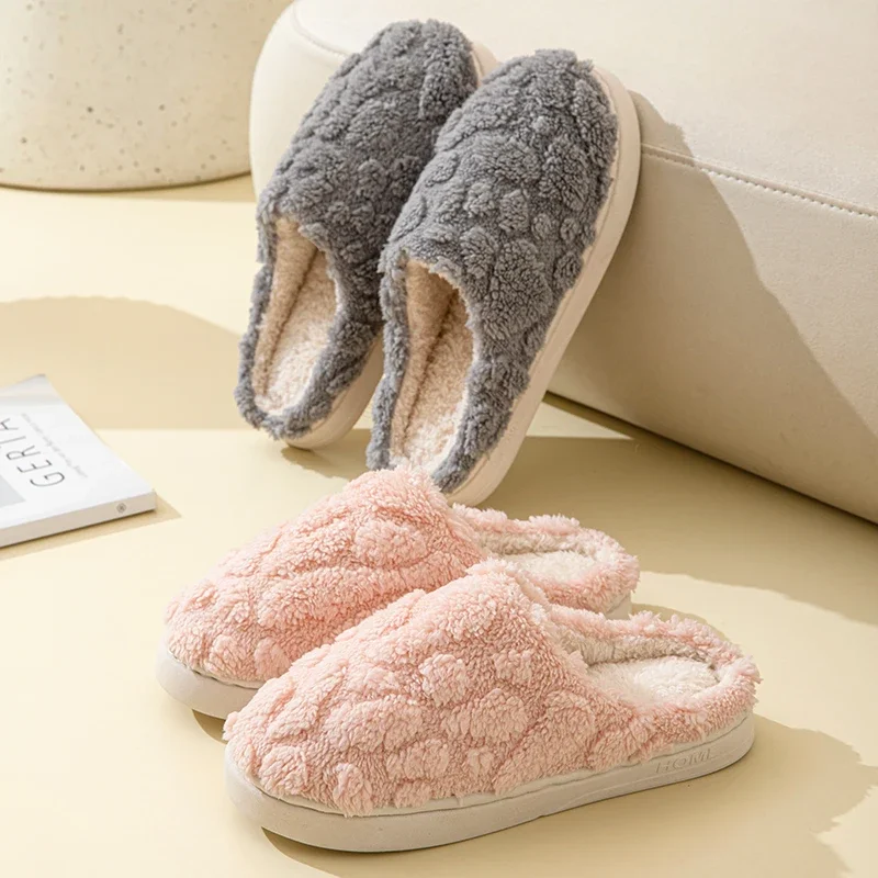 Winter Short Plush Warm Women Cotton Slipper Indoor Home Casual Toe Wrap Comfortable Slides Men Non-slip Autumn Thick Soled Shoe