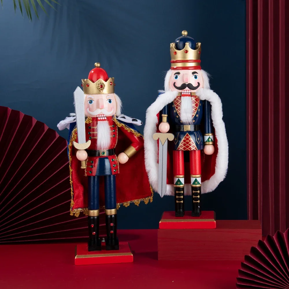 Christmas Nutcracker Decoration Puppet Solider Cloak King Wooden Doll Walnut Handcraft Figurine Home Office Decor Merry Christma