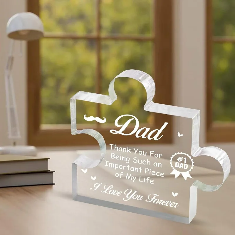 Personalized Jigsaw Shape Crystal Trophy Medal for Dad Father's Day Gift, Daughter to Dad Birthday Present, Puzzle Crystal Logo