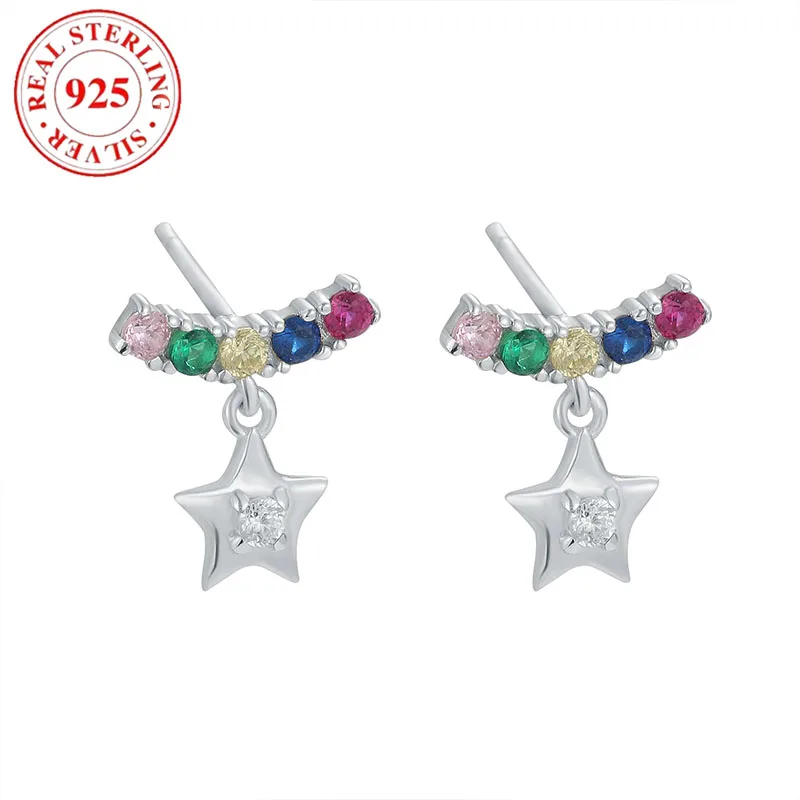 

925 Sterling Silver Star Colored Diamonds Women's Earrings Hypoallergenic Suitable for Gifts