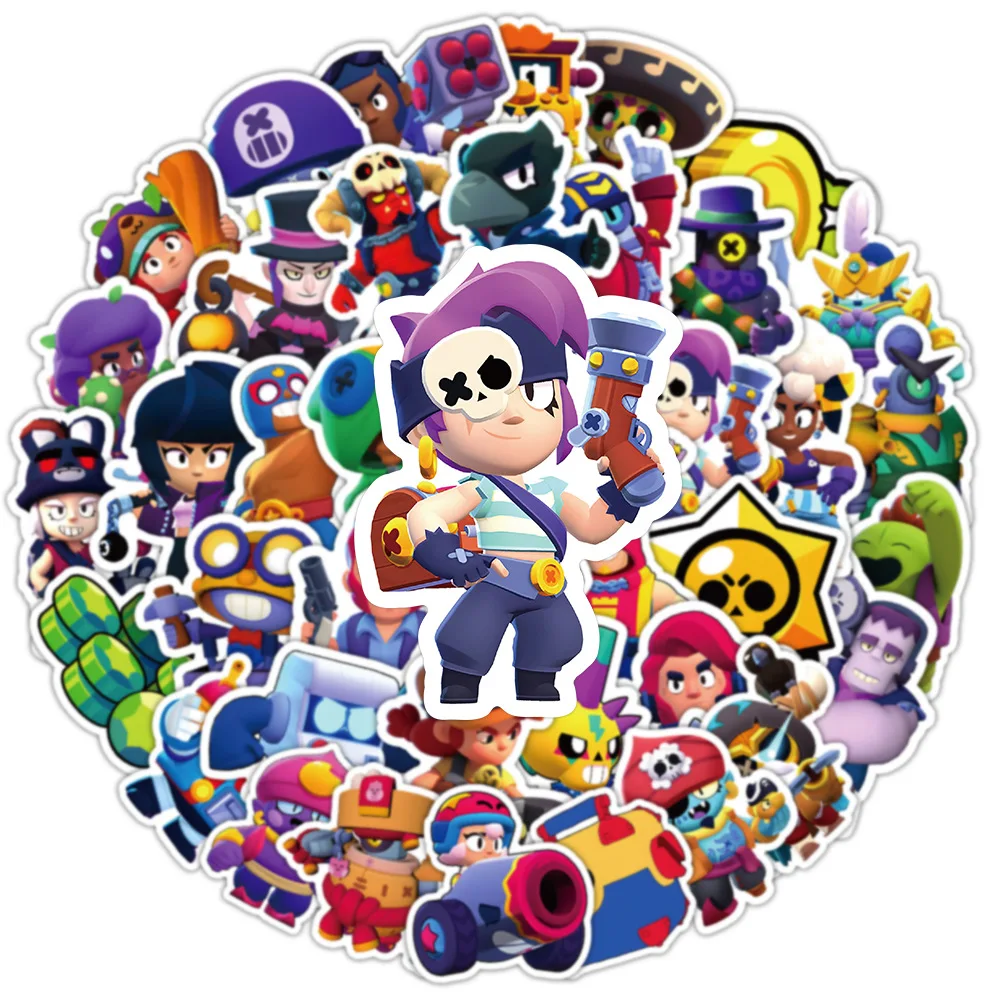 53pcs Brawl Star Cartoon Stikers Spike Crow Hero Anime Game Wrestle Diy Waterproof Sticker for Phone Cup Laptop Gift Toys