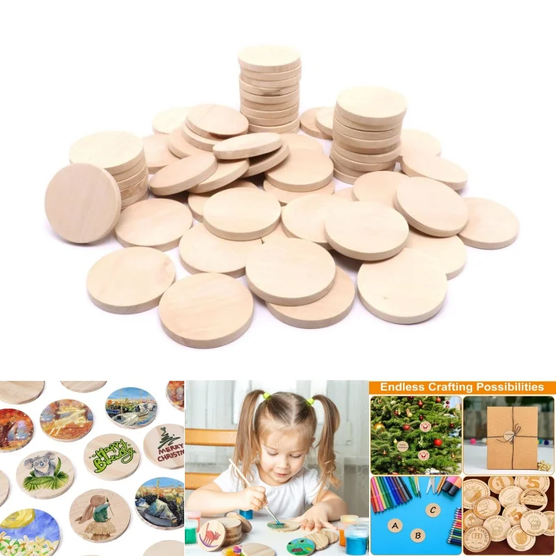 100 Uds. De monedas redondas de madera de 1,5 cm-5cm, círculos recortados de madera, fichas de monedas de madera Natural, fichas en blanco, discos de madera para proyectos artísticos DIY