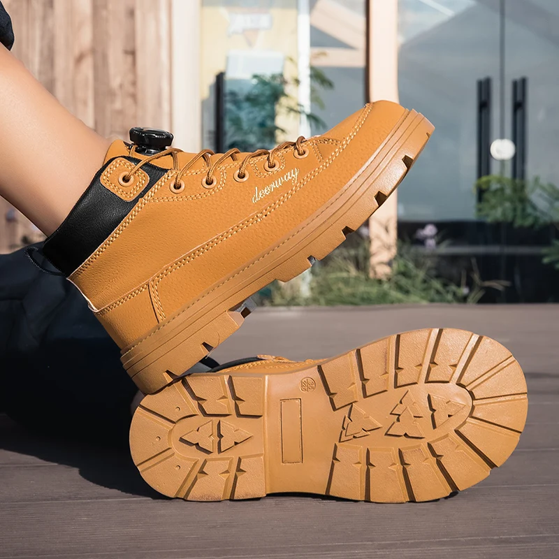 

New British-style yellow boots for children outdoor leather surface anti-slip waterproof and wear-resistant casual sports shoes