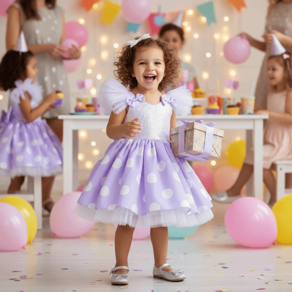 Creative Cute Princess Skirt Sweet With Flying Sleeves Dots Tulle Princess Dress Puffy Dress Girls JJ1958
