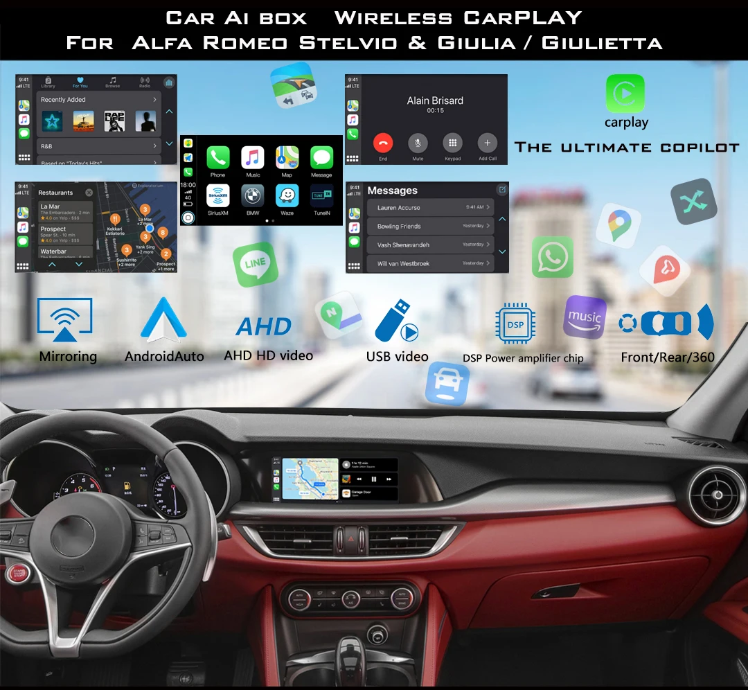 Wireless Apple CarPlay Android Auto Retrofit Car AI Box For Alfa Romeo Stelvio&Giulia/Giulietta Original Screen Upgrade Mirrorin