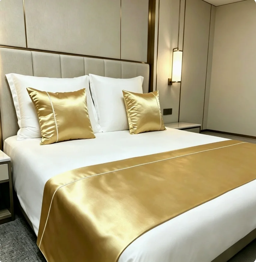 Glossy Satin Bed Runner with White Piping, Solid Color Luxury Minimalist Bed Tail Scarf, Hotel Homestay Bedroom Decor Bed Throw