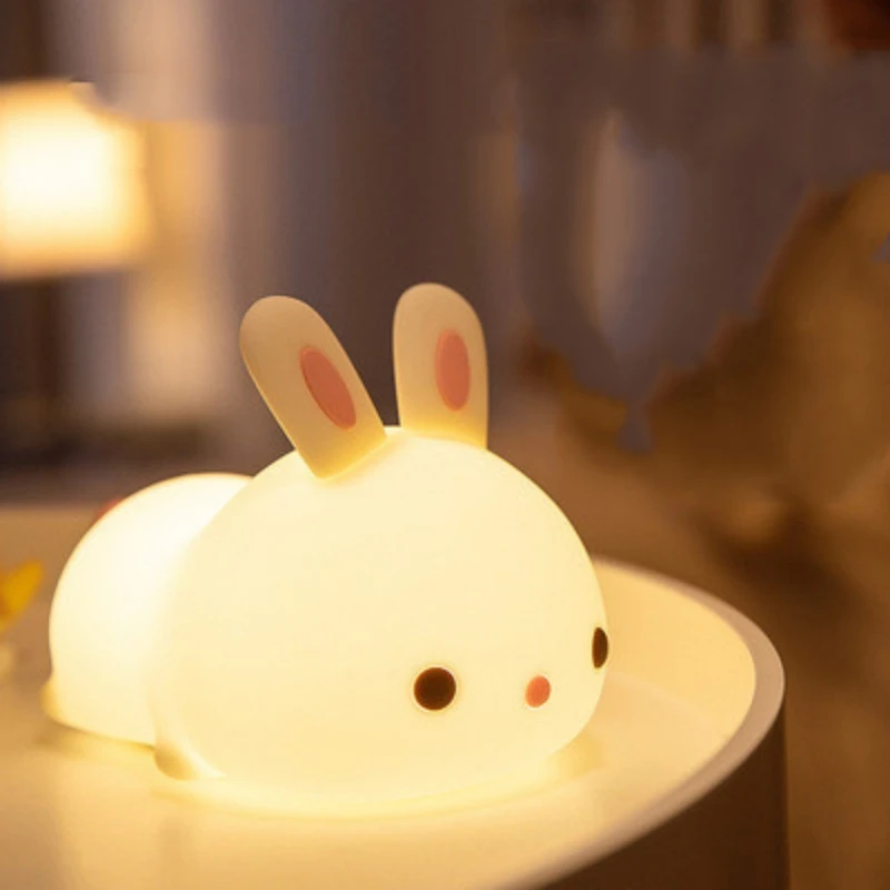 

Cute Rabbit Touch LED Light Dimmable Soft Silicone Bunny Lamp For Children Baby Toy Bedside Night Lights Room Decor Kids Gift