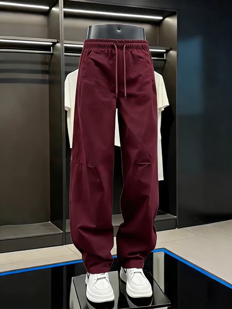 

Мужские рабочие брюки American Sle Wine Red в стиле ретро, весенние, плиссированные, с широкими штанинами, на резинке, прямые, повседневные