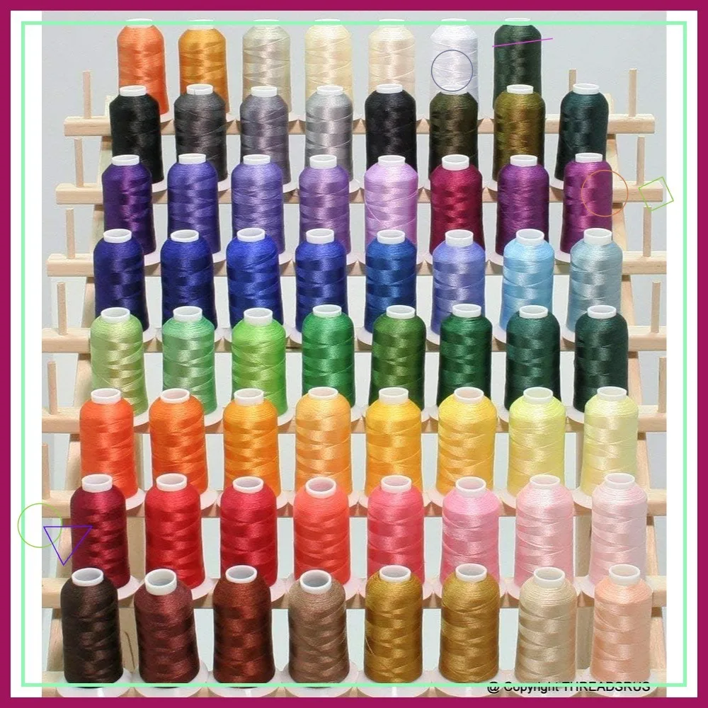 

63 Colors Embroidery Thread Set with Stand, 1000m Each, Compatible with Brother Babylock Janome Singer Machines