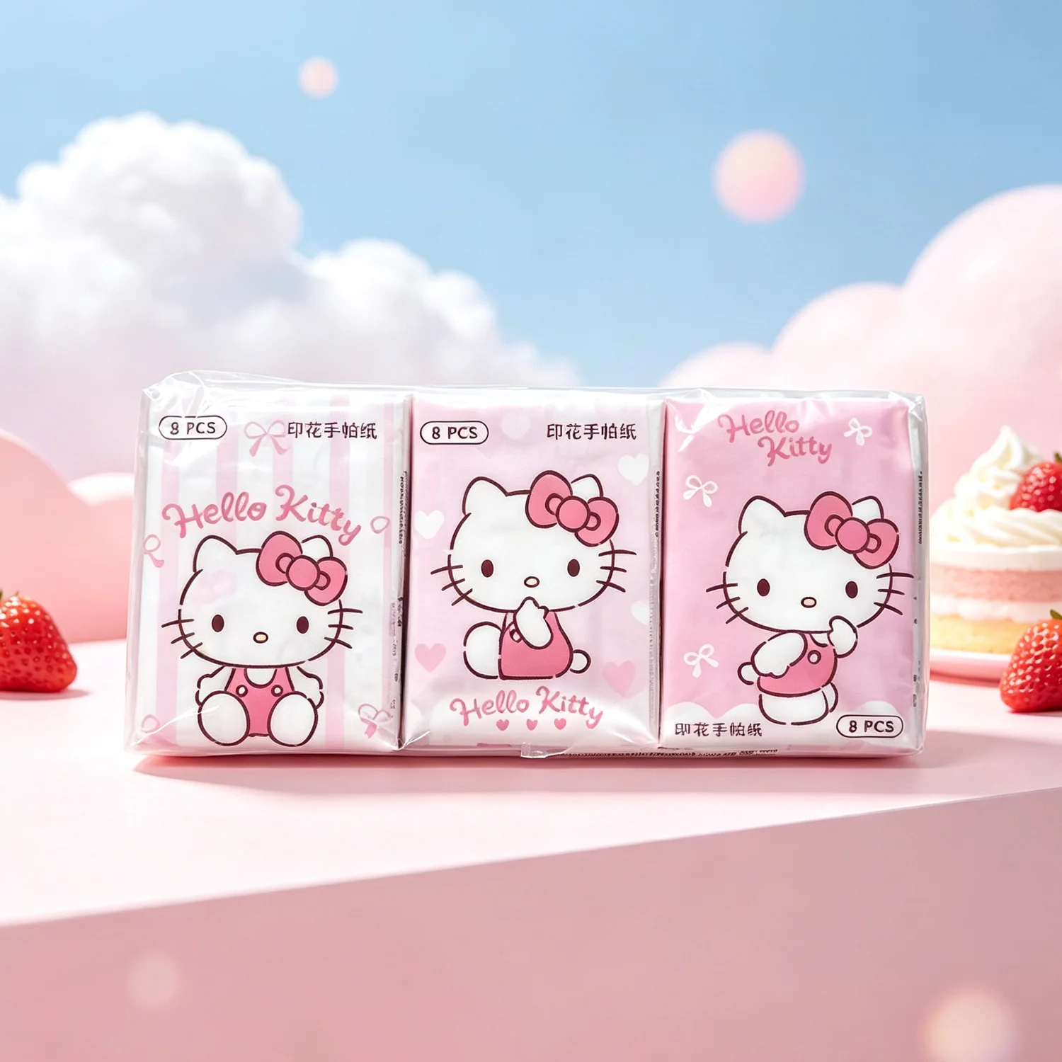 Hello-Kitty-Servietten mit Aufdruck, niedliches Charaktermuster, einzeln verpackt, Papiertücher für unterwegs, zum Essen, für den täglichen Gebrauch, als Geschenk. – Detail 8