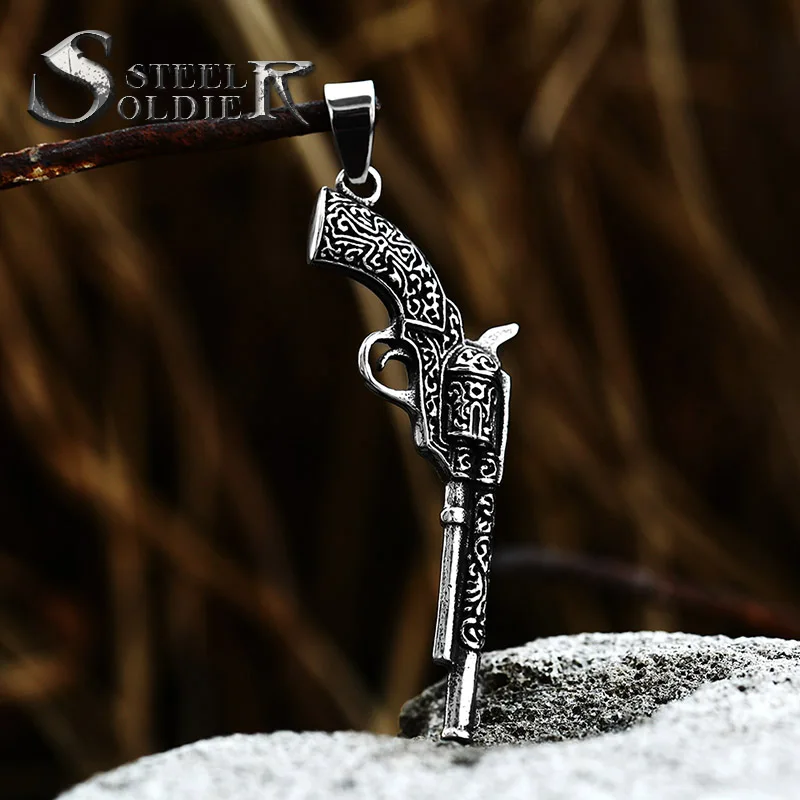 Steel Soldier Punk Hip Hop Cool Stainless Steel Gun Shaped Pendant for Man