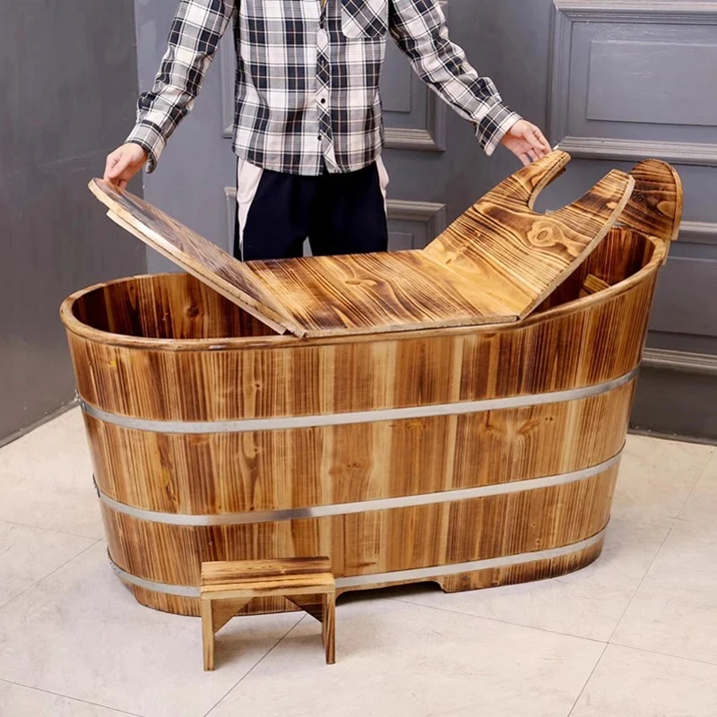 New Cube Portable Bathtub Adult Spa Bucket Bath Basin Seat Portable Sauna Indoor Wooden Barrel Spa Seaux Bathroom Products BJ60L