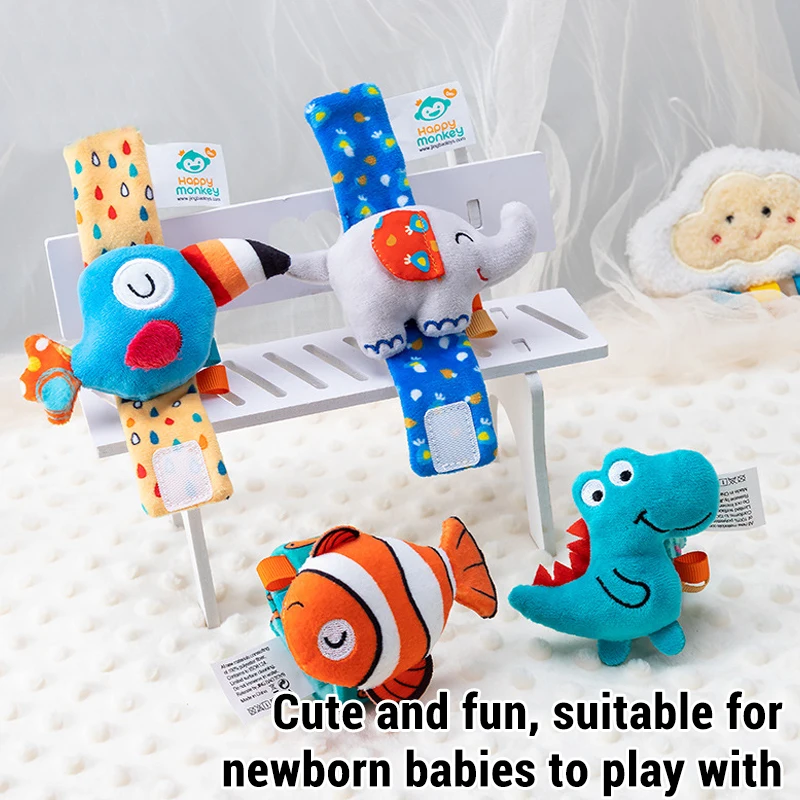 Montessori Newborn Cartoon Wrist Strap Rattles Toys Children Sensory Animal Squeaking Sound Interaction Development Toys Gifts