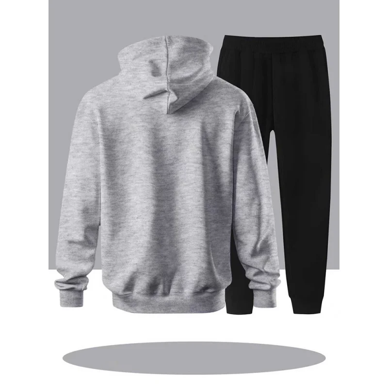 ملابس رياضية للرجال لفصلي الخريف والشتاء 2025، مجموعة كاجوال للجري واللياقة البدنية، سترة بغطاء للرأس وسراويل رياضية مناسبة لكل من الرجال والنساء #4