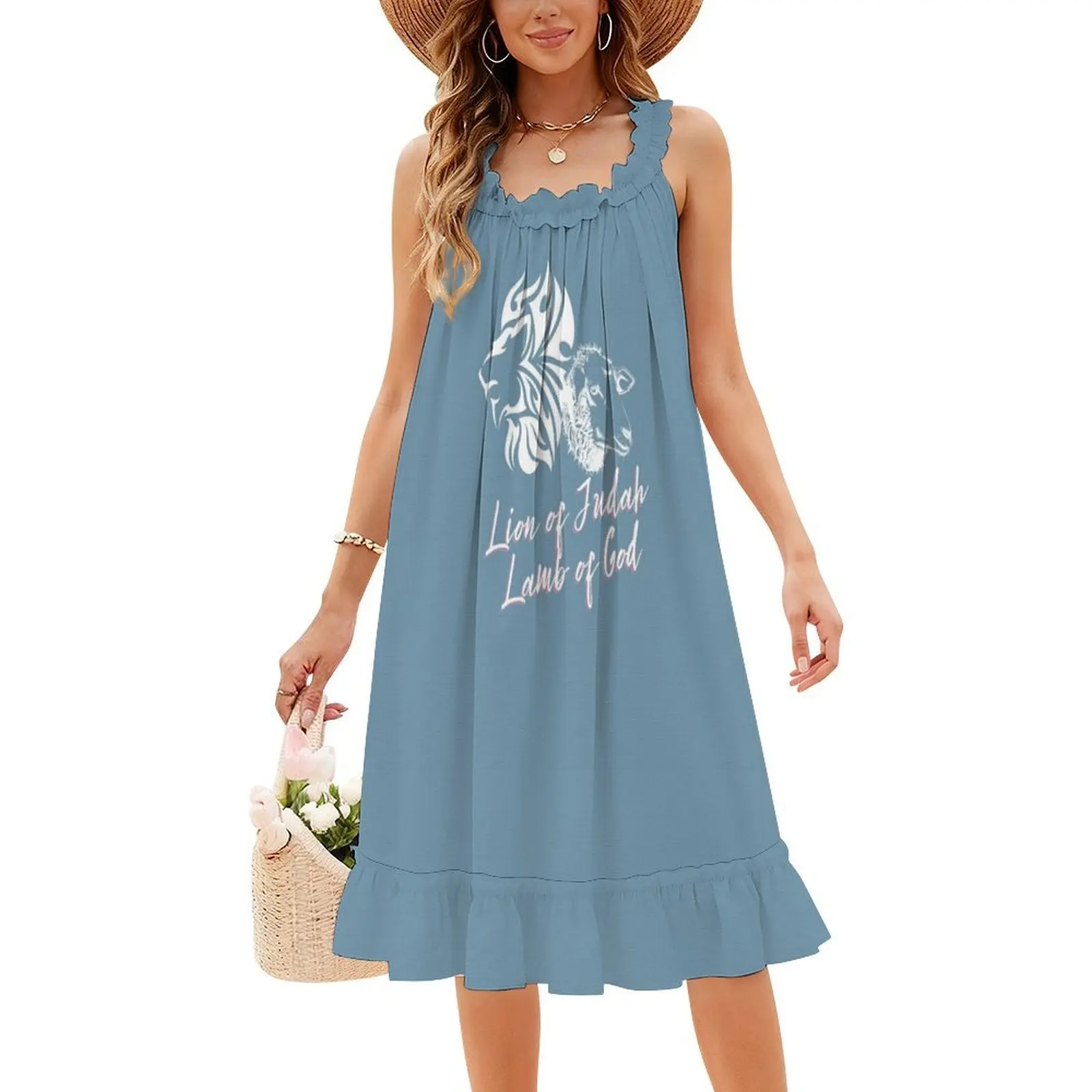أسد يهوذا ; فستان بفتحة عنق على شكل قلب من الله فستان صيفي أنيق للحفلات للنساء الله يهوذا الأسد يسوع نهاية مسيحية