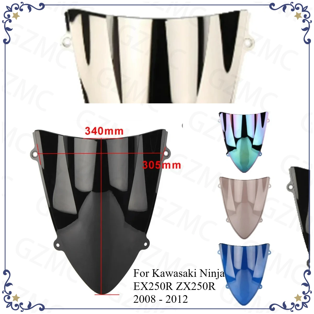 Motorcycle ZX250R 2011 Wind Deflector Accessories For Kawasaki Ninja EX250R 2008 - 2012 Windshield Double Bubble WindScreen