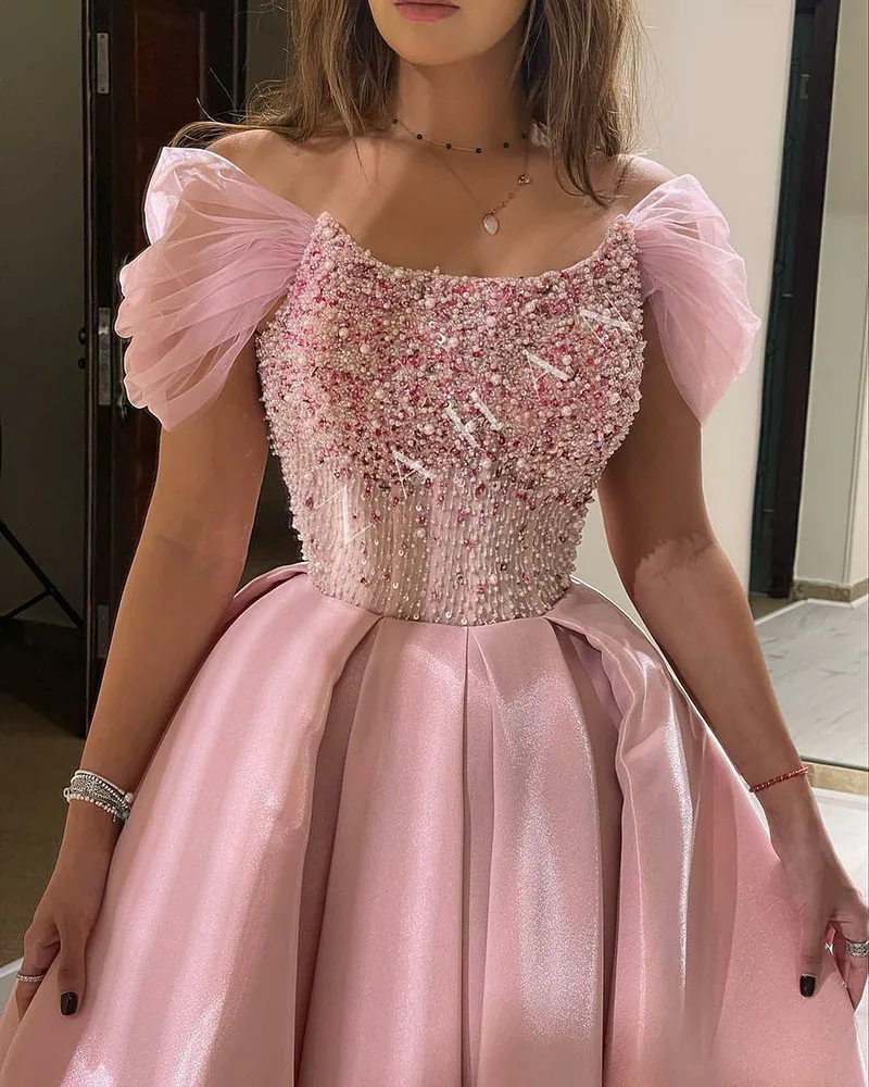 SoDigne Shiny Kristall Perlen Prom Kleider Mit Capped Ärmeln Bodenlangen Saudi-arabien Frauen Formale Abend Party Kleid