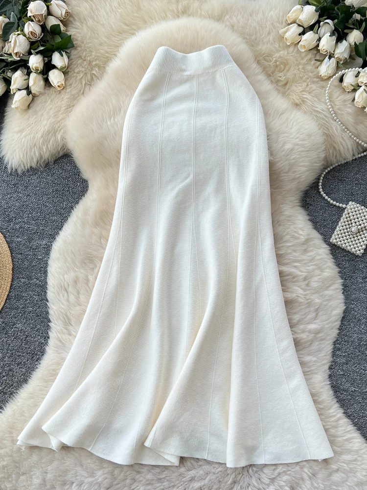 Faionable Gebreide F Rok Dames Lente Zomer Ci Pendelen Stand Fit A-lijn Rok Elastische Taille Fi Staart Ontwerp