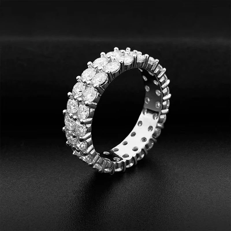 Hiphop 2 Row D Color VVS 3mm Moissanite Eternity Ring 925 Sterling Silver Women Men Wedding Rings Iced Out Anniversary Gift