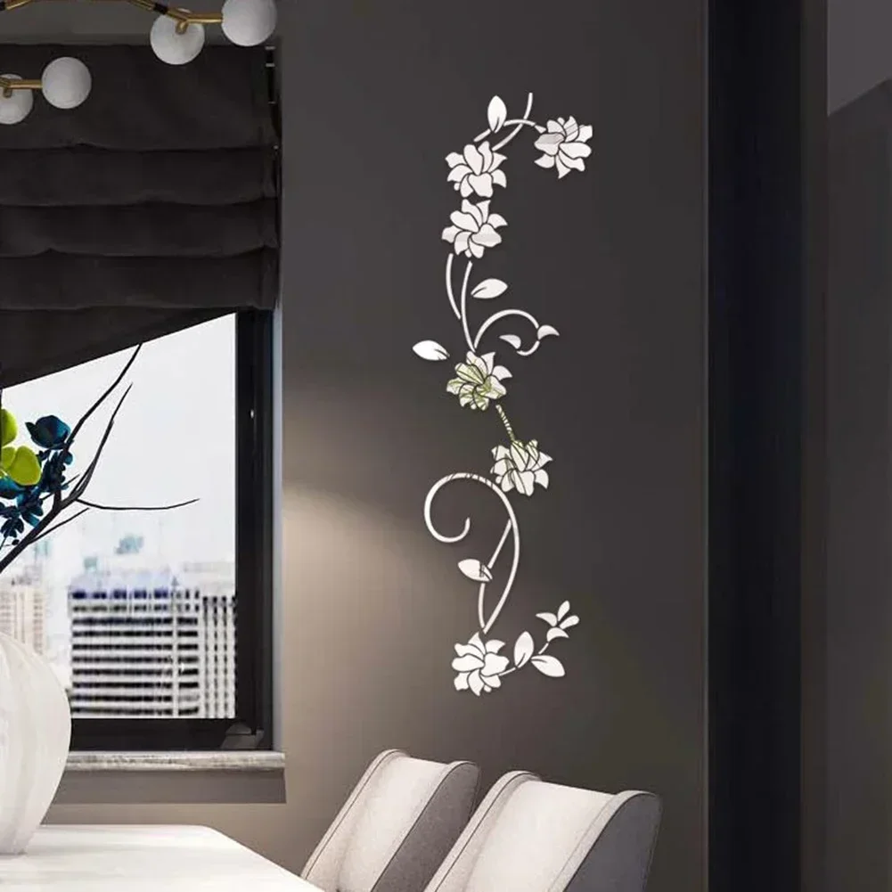 1 Set Wall Sticker 3d Acrylic Flower Vine Wall Sticker Mirror Wall Sticker For Wall Door Living Room Bedroom Decal DIY Decor