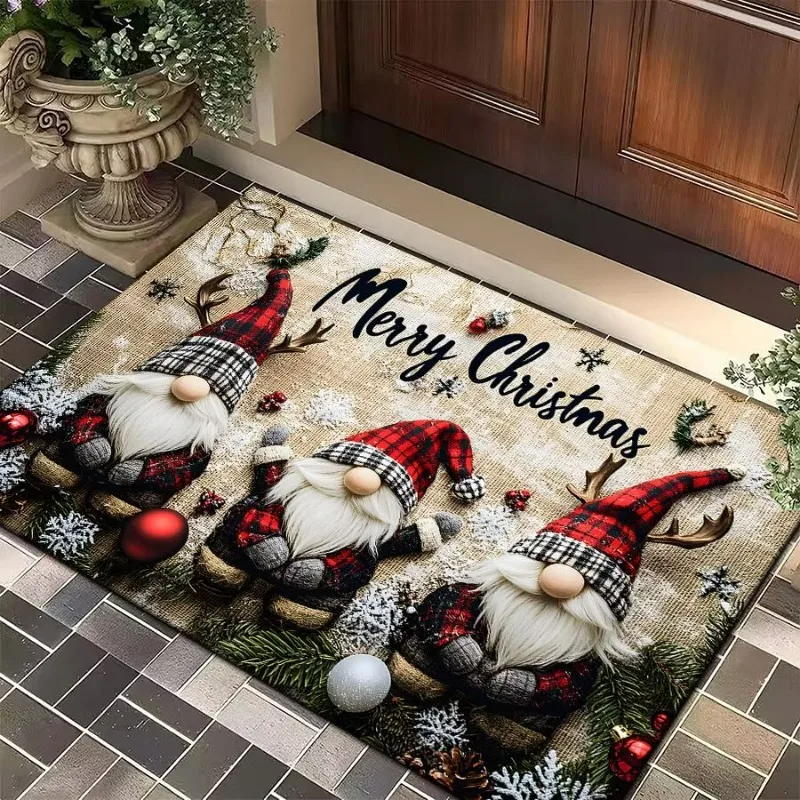 Christmas Gnome Welcome Doormat Winter Xmas Tree Non-slip Floor Mat Bedroom Kitchen Bath Balcony Hallway Rugs Home Decor Carpet