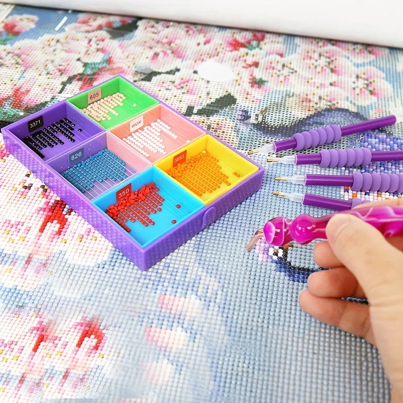 

1 комплект, 6 сеток, палитра, наборы лотков для инструментов для алмазной живописи, большая емкость, сверлильная пластина, ручка для дизайна ногтей, пластины для бисера, вышивка крестиком