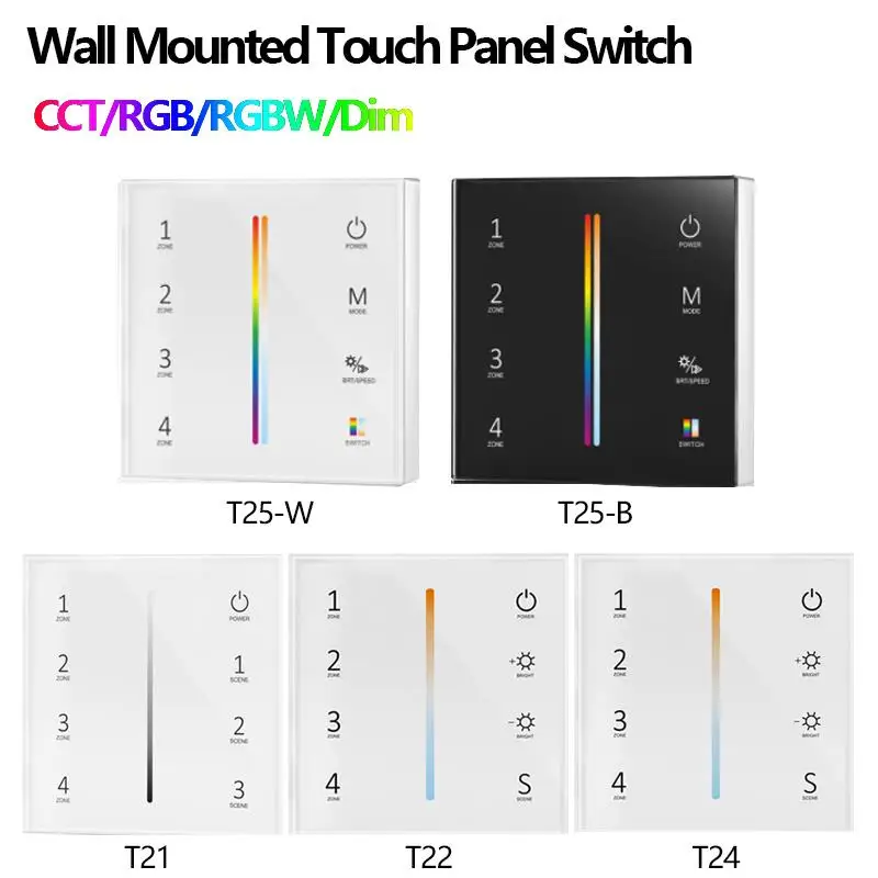 Skydance Wall Mounted Touch Panel Remote Controller DC12V-24V CCT/RGB/RGBW/Dim RF Dimmer Switch For LED RGB Strips lamp