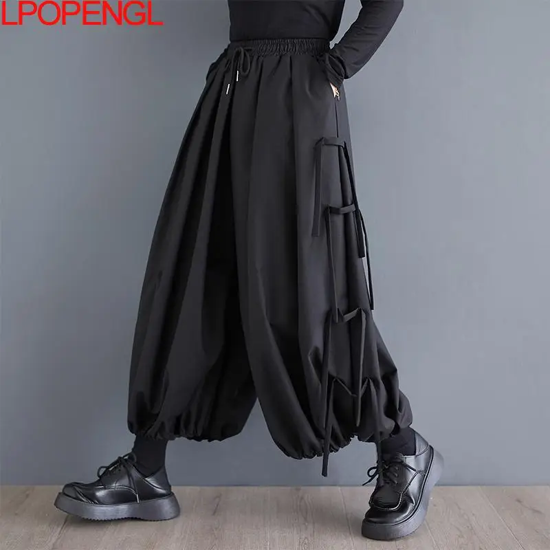 Women\'s Autumn And Winter Personalized Loose Fitting Solid Elastic Waist Wide Leg Pants Casual Versatile Streetwear Trousers