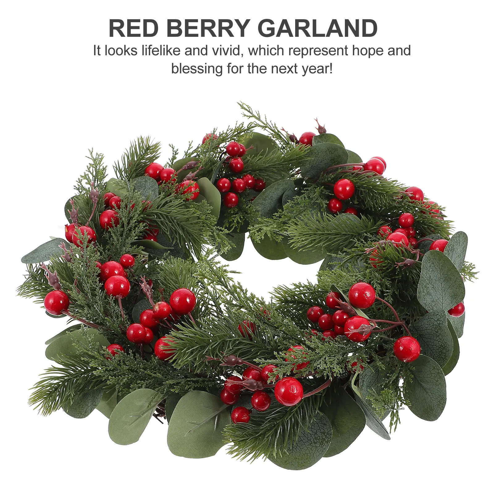 

1pc Red Berry Eucalyptus Leaf Wreath Artificial Christmas Decoration Hanging Door Wall Festive Garland Xmas Party Supply
