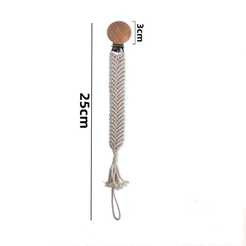 Vintage Crochet Baby Pacifier Clip Chain Woven Cotton Rope Handmade Beech Wood DIY Dummy Nipple Holder Pacifier Chain BPA-free