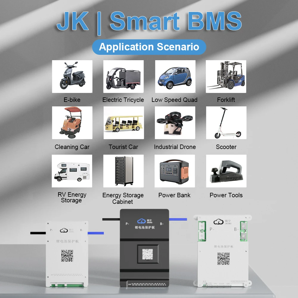 بطارية ليثيوم JKBMS الذكية ، B2A24S15P مع BT RS485 150A ، 8S ~ 24S ، LiFePO4 ، 2A توازن نشط ، JIKONG BMS