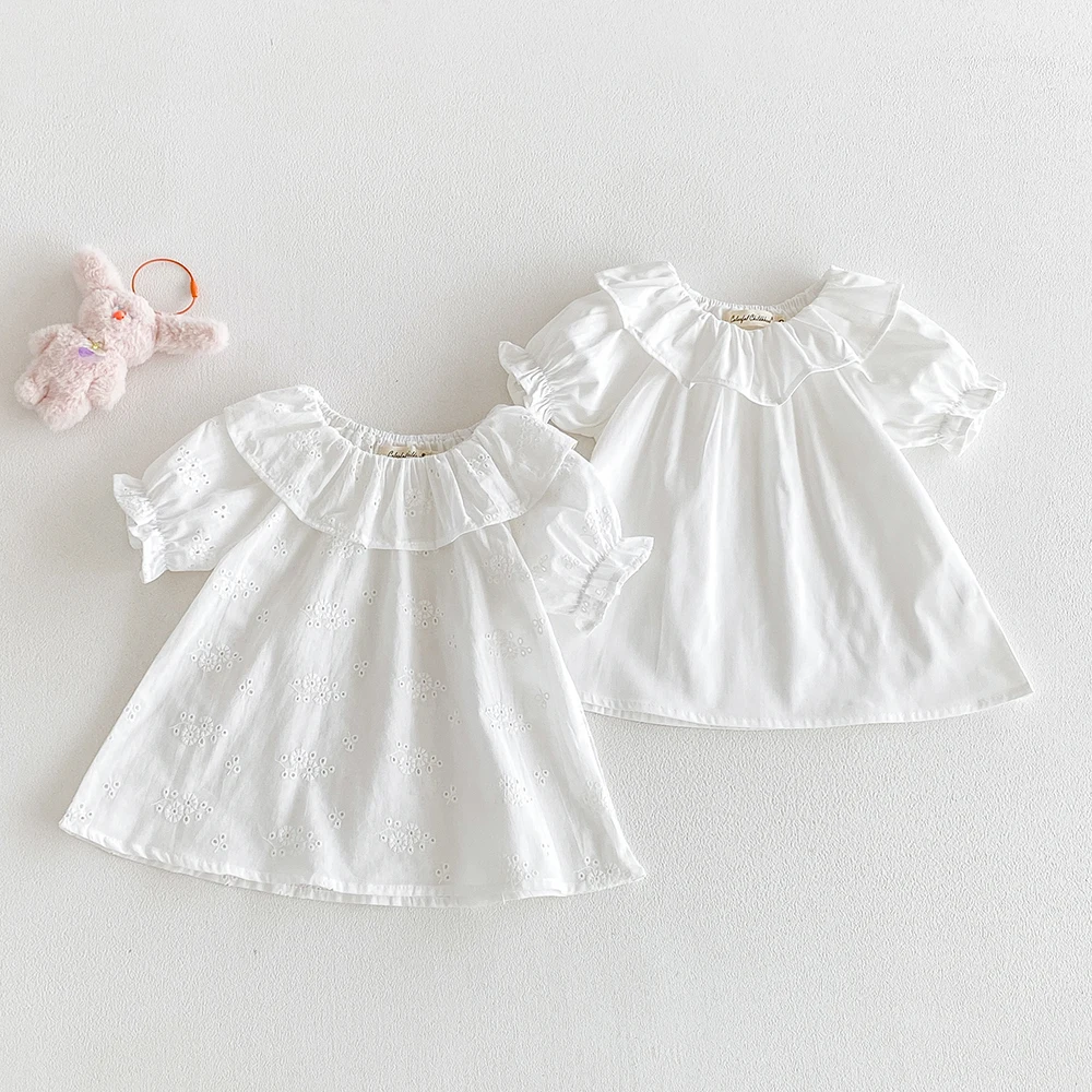 Baby Girl's Blouse Summer New Cotton Breathable Shirt Tops Clothing for Girls Versatile Ruffle Collar Short Sleeved T-shirt