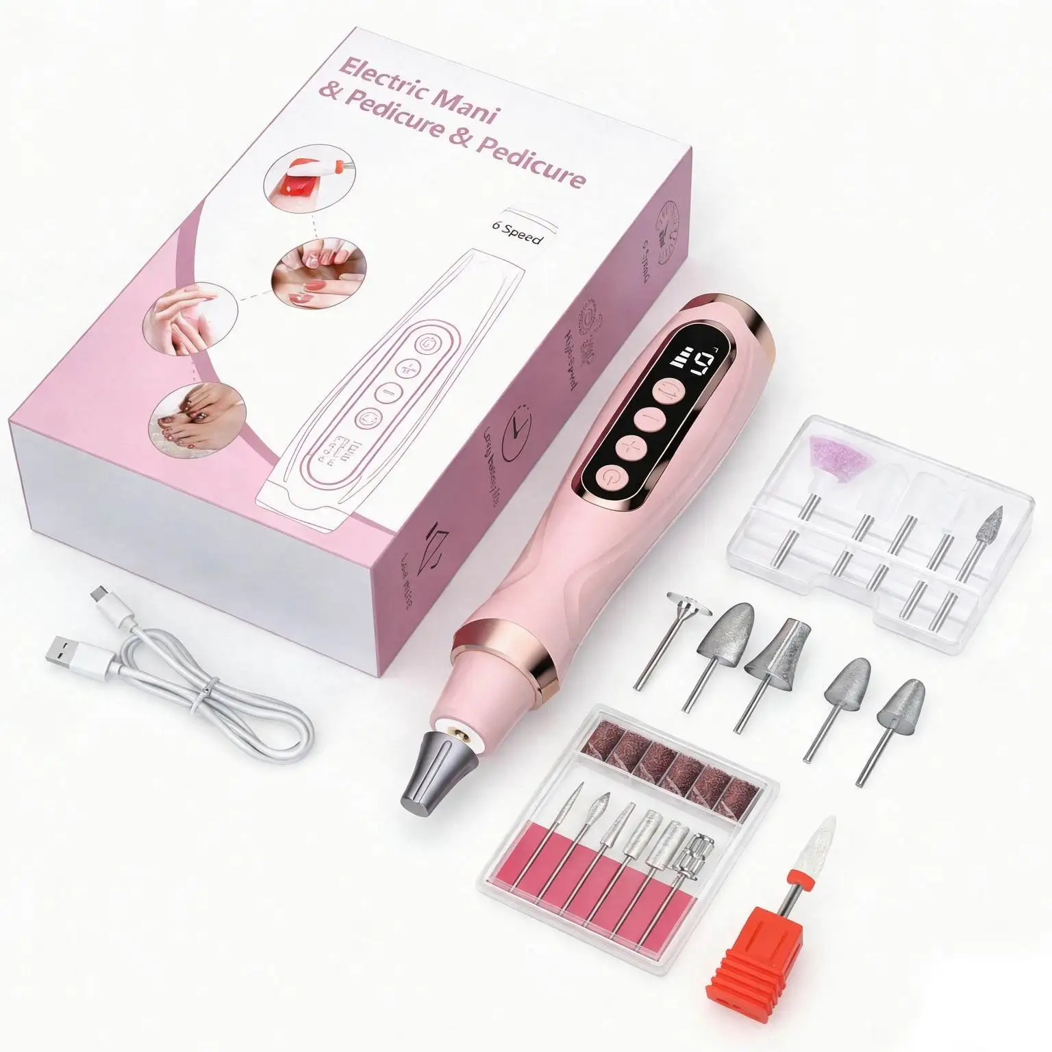 Electric For Nail File Grinder 6 Speeds 20000 RPM Rechargeable Battery for Professional For Gel For Acrylic Manicure